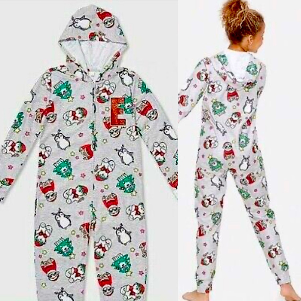 Justice brand Letter E Penguin Sloth Polar Bear Husky Dog Print Christmas pijama